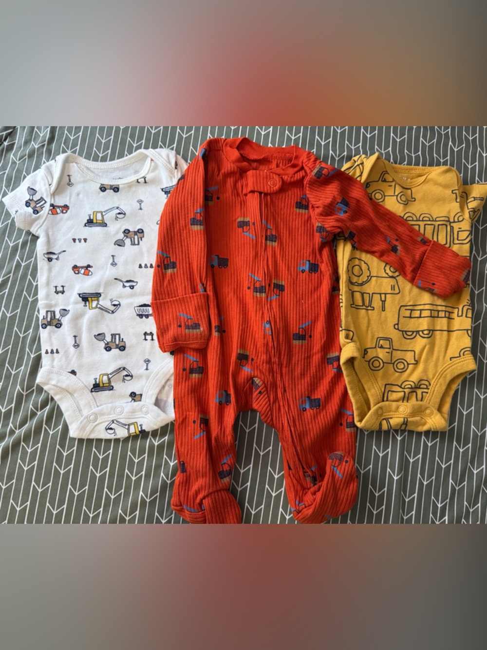 Carter's White, Red & Mustard Vehicle Print Baby One-Piece Set